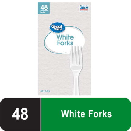 Great Value Everyday Disposable Plastic Forks, White, 48 Count